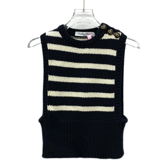 Christian Dior Black Stripe Cotton Crew Neck Sleeveless Tank Top